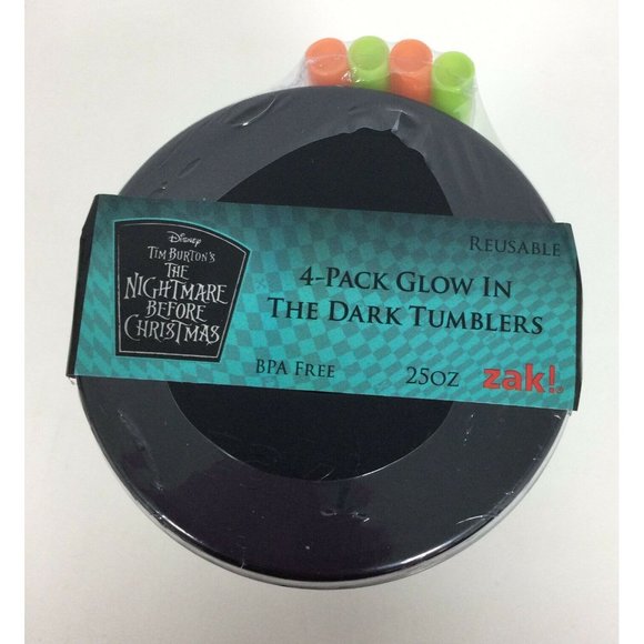 Zak Nightmare Before Christmas Halloween Glow Tumblers Straws 4 PK Reusable - Picture 3 of 5